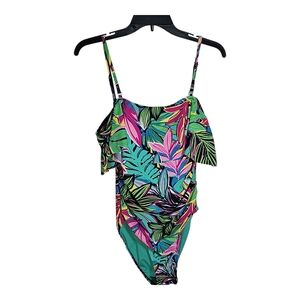 Women’s Caribbean Joe One-Piece Swimsuit – Tropical Leaf Print Size 8